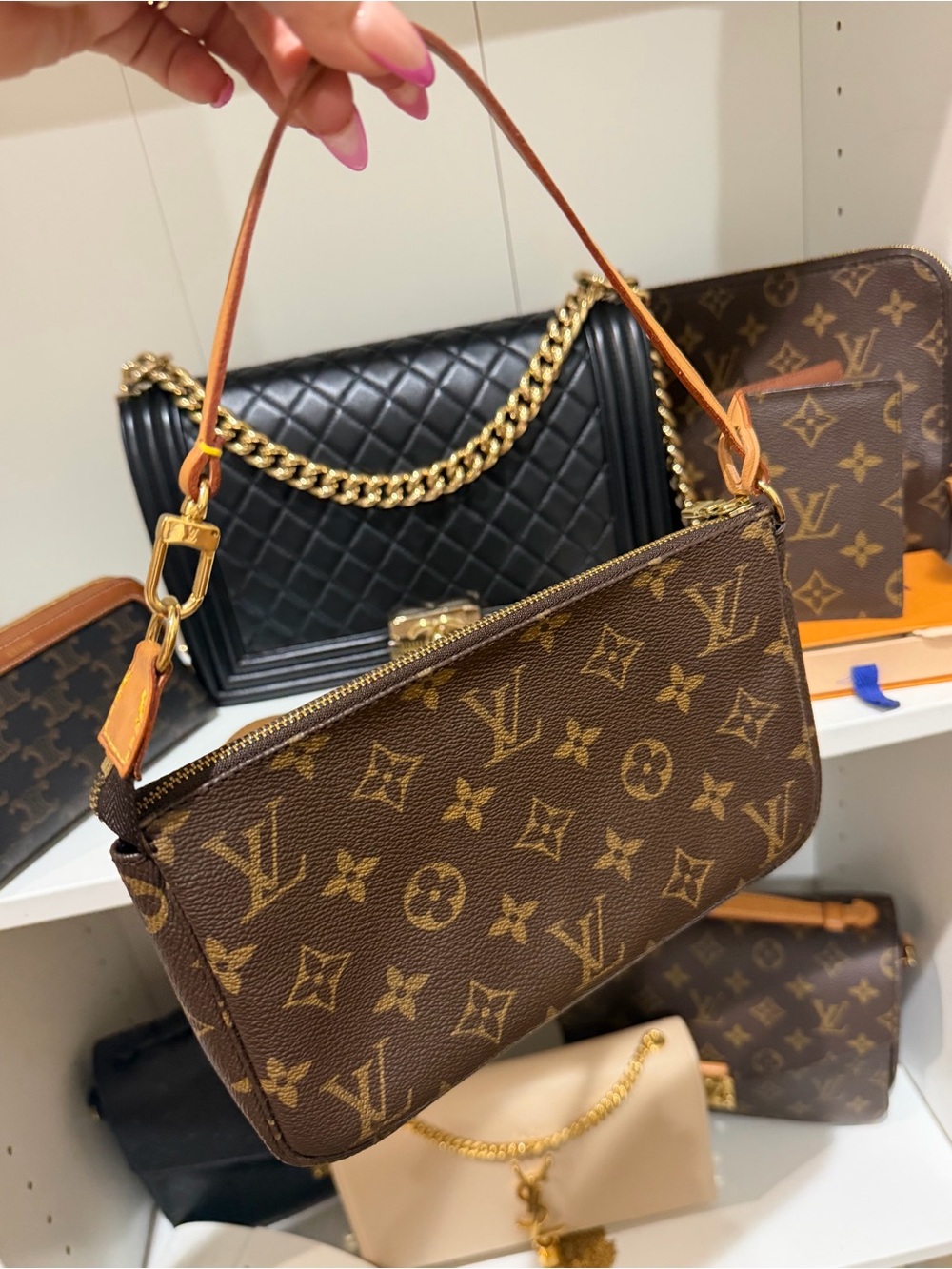 Louis Vuitton Monogram Pochette Accessoires with Strap and Gold-Tone Hardware